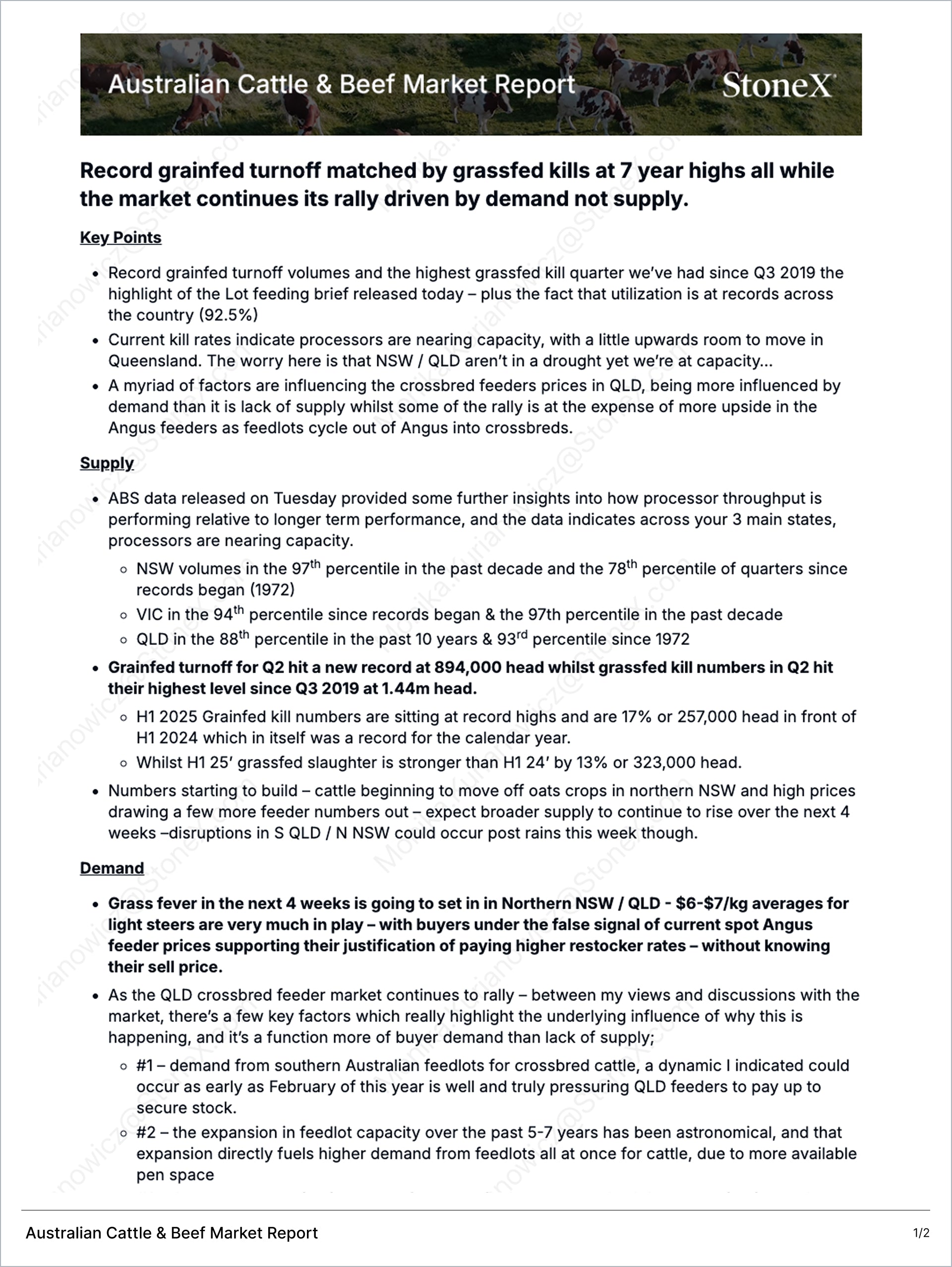 Australian Cattle & Beef - Market Reports