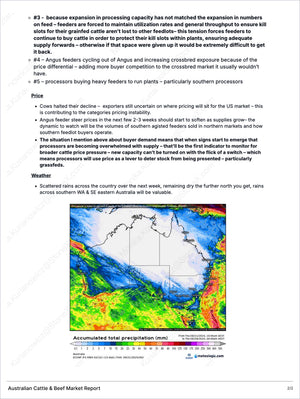 Australian Cattle & Beef - Market Reports Subscription featuring expert insights and exclusive market analysis on supply dynamics, price trends, processing impacts, and weather forecasts for Australian cattle markets. - report example 2