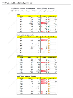 CBOT Agricultural Options Report Subscription displaying open interest data with strike prices, call and put volumes, and net changes for corn and soybean options. Market Reports Subscriptions. Expert insights and exclusive market analysis. - report example 8