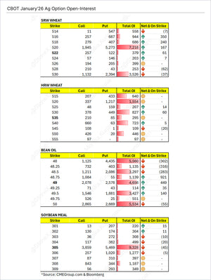 CBOT Agricultural Options Report Subscription displaying comprehensive open interest data with strike price levels and net changes across SRW wheat, HRW wheat, bean oil, and soybean meal. Market Reports Subscriptions. Expert insights and exclusive market analysis. - report example 7