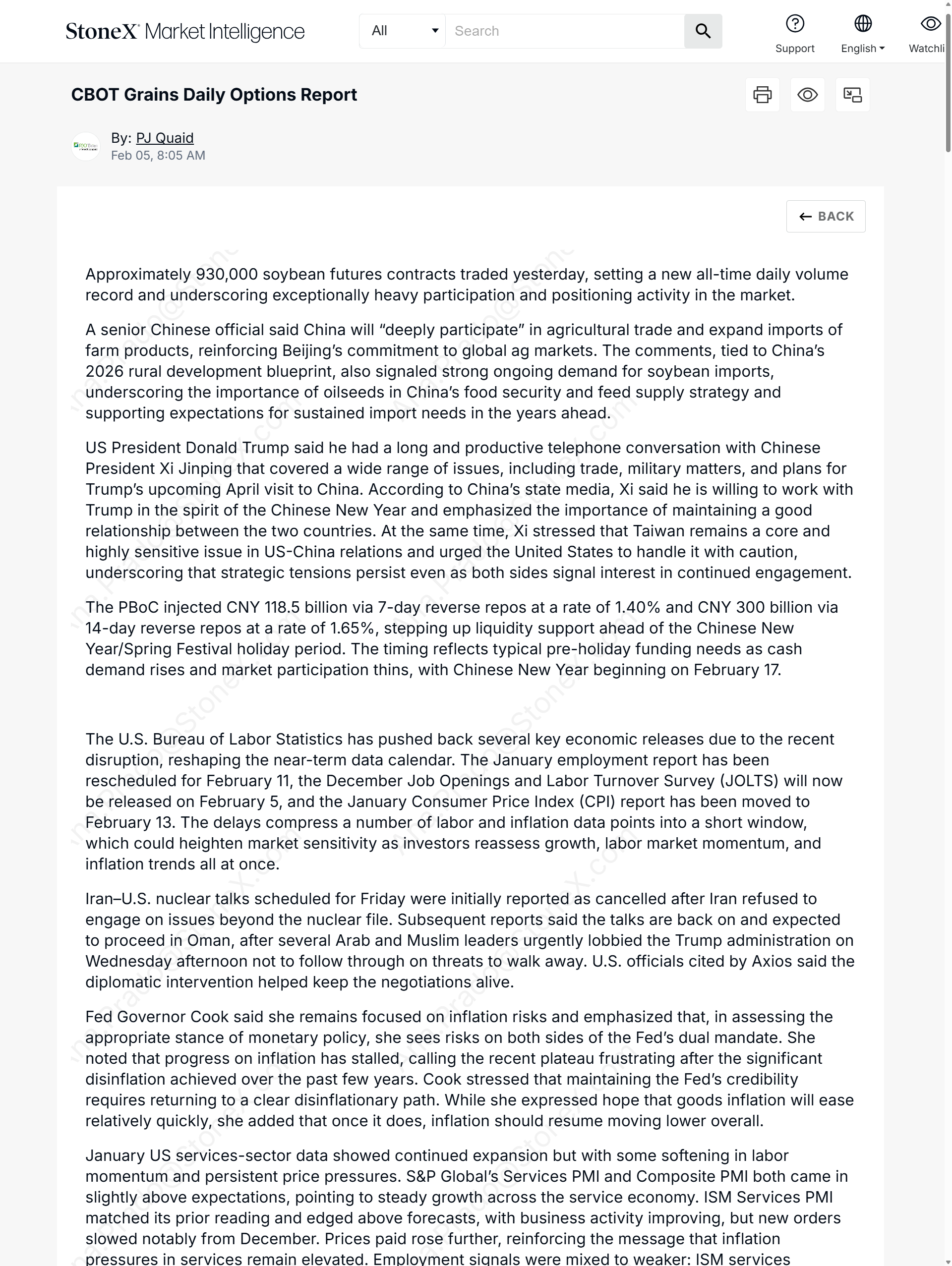 CBOT Agricultural Options Report Subscription