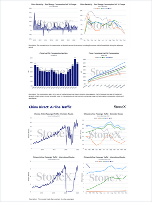 Grains China - Market Reports Subscription displaying detailed charts on China’s energy consumption trends, fuel oil usage, cumulative fuel oil data, and airline passenger traffic for domestic and international routes, with expert market insights and exclusive analysis for Market Reports Subscriptions. - report example 25