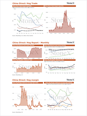 Grains China - Market Reports Subscription featuring detailed analytical charts on China’s hog trade, pork import quantities, pig national stock trends, slaughter totals, and margin data with expert insights and exclusive market analysis for Market Reports Subscriptions. - report example 31