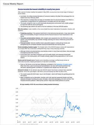 Cocoa Premium - Market Reports Subscription featuring detailed weekly market analysis with volatility trends, supply and demand insights, and expert perspectives on global cocoa markets, Market Reports Subscriptions. Expert insights and exclusive market analysis. - report example 5