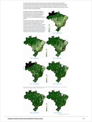 Six maps illustrating the normalized difference vegetation index (NDVI) progression across Brazil's coffee regions from September 2024 to March 2025, highlighting vegetation health trends and water stress impacts, with analysis from Coffee Pro - Market Reports (Exclusive Offer 20% OFF) providing Market Reports Subscriptions with expert insights and exclusive market analysis. - report example 14