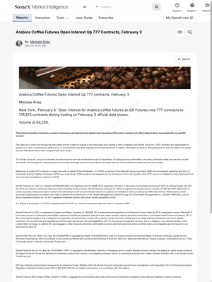 Online market report showing a detailed summary of Arabica coffee futures open interest at ICE Futures with contract volumes and trading data, featured in Coffee Premium - Market Reports Subscription offering expert insights and exclusive market analysis as part of Market Reports Subscriptions. - report example 2
