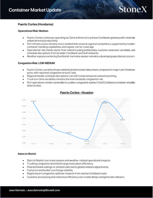 Detailed market report page displaying container port operational and congestion risks with a line graph, highlighting expert insights and exclusive market analysis for Container Market Update - Report Subscription. - report example 2