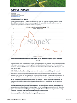 Page from the Farmer Fertilizer Focus - Market Reports Subscription presenting detailed analysis of global potash price trends, market outlook, supply-demand dynamics, and expert insights with exclusive market analysis for Market Reports Subscription. - report example 1