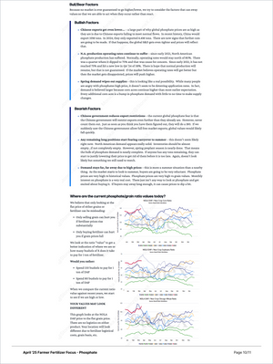 Page from Farmer Fertilizer Focus - Market Reports Subscription providing comprehensive analysis of phosphate market factors including export trends, supply-demand dynamics, and price ratio charts with expert insights and exclusive market analysis for Farmer Fertilizer Focus - Market Reports Subscription. - report example 15