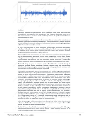 Global Macro Insights by Vincent Deluard report page featuring a detailed chart of normalized daily returns for 10-Year German Bunds, including analysis of rare market events and trends. Market Reports Subscriptions. Expert insights and exclusive market analysis. - report example 11
