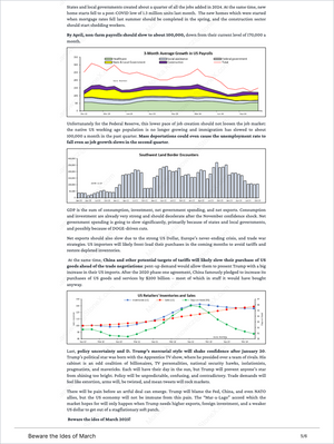 Global Macro Insights by Vincent Deluard report page presenting detailed economic data and analysis including US payroll growth, border encounters, trade negotiations, and retail sales with expert insights and exclusive market analysis for Market Reports Subscriptions. - report example 5