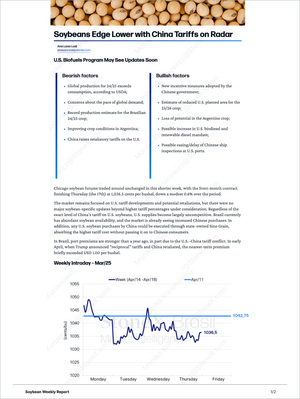 Insightful analysis of factors influencing U.S. soybean prices amid China tariffs, including production data, market trends, and weekly price charts, from Grãos Premium - Relatórios de Mercado with Market Reports Subscriptions. Expert insights and exclusive market analysis. - report example 4