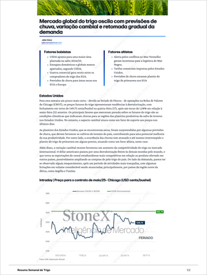 Grãos Premium - Relatórios de Mercado featuring detailed weekly global wheat market analysis with supply-demand forecasts, currency variations, weather impact, and U.S. pricing trends. Market Reports Subscriptions. Expert insights and exclusive market analysis. - report example 11