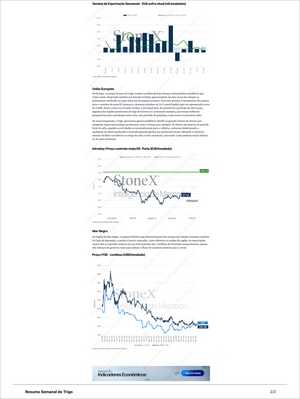 Grãos Premium - Relatórios de Mercado presenting weekly export sales charts, European wheat futures analysis, Black Sea price trends, and FOB price data with Market Reports Subscriptions. Expert insights and exclusive market analysis. - report example 12