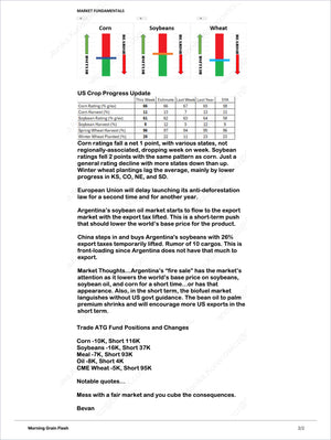 Grains by Bevan Everett - Market Reports Subscription featuring detailed commodity market fundamentals, crop progress updates, trade positions, and expert insights with exclusive market analysis. - report example 2