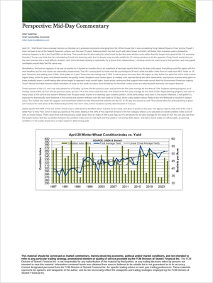 StoneX Essential Bundle - Market Reports Subscription cover showing a detailed mid-day market commentary with economic analysis, commodity trends, wheat condition index versus yield data, and expert perspectives. Market Reports Subscriptions. Expert insights and exclusive market analysis. - report example 2