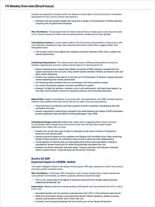 In-depth market analysis on Brazilian economic forecasts, US interest rate impacts, and currency trends, featured in the Brazilian Real - Market Reports Subscription with expert insights.